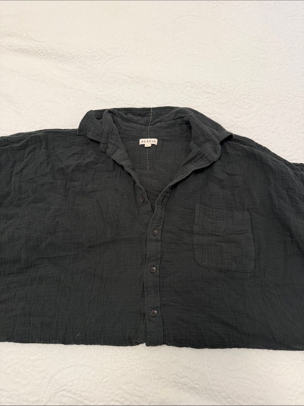 acacia swimwear black casual button-down shirt dress 100% organic cotton